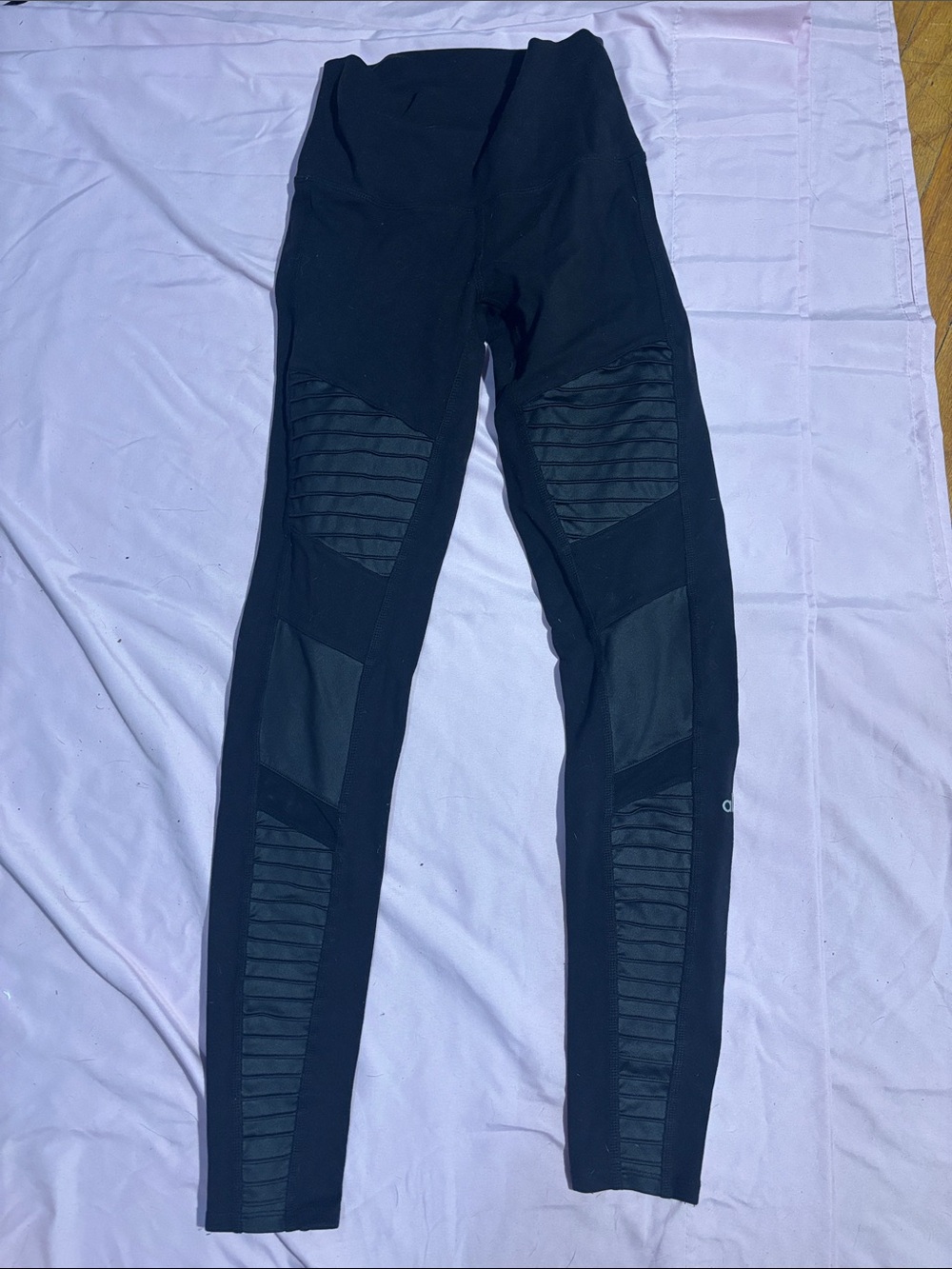 ALO Yoga Black Ribbed Moto-Panel Leggings